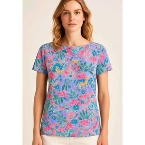 LOT Of 2 Lilly Pulitzer Top Floral Cotton Tank Blouse Pink Blue Green Tropical‎